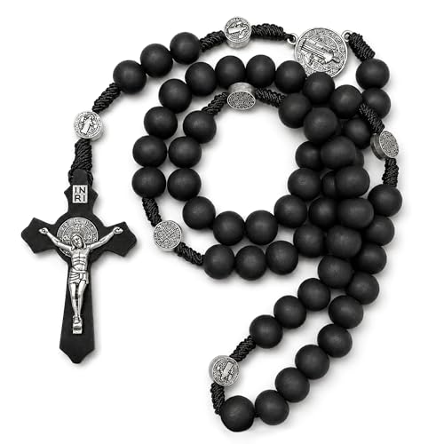 1 Pack Black Rosary, Wooden Rosary Beads with Saint Benedict Medal