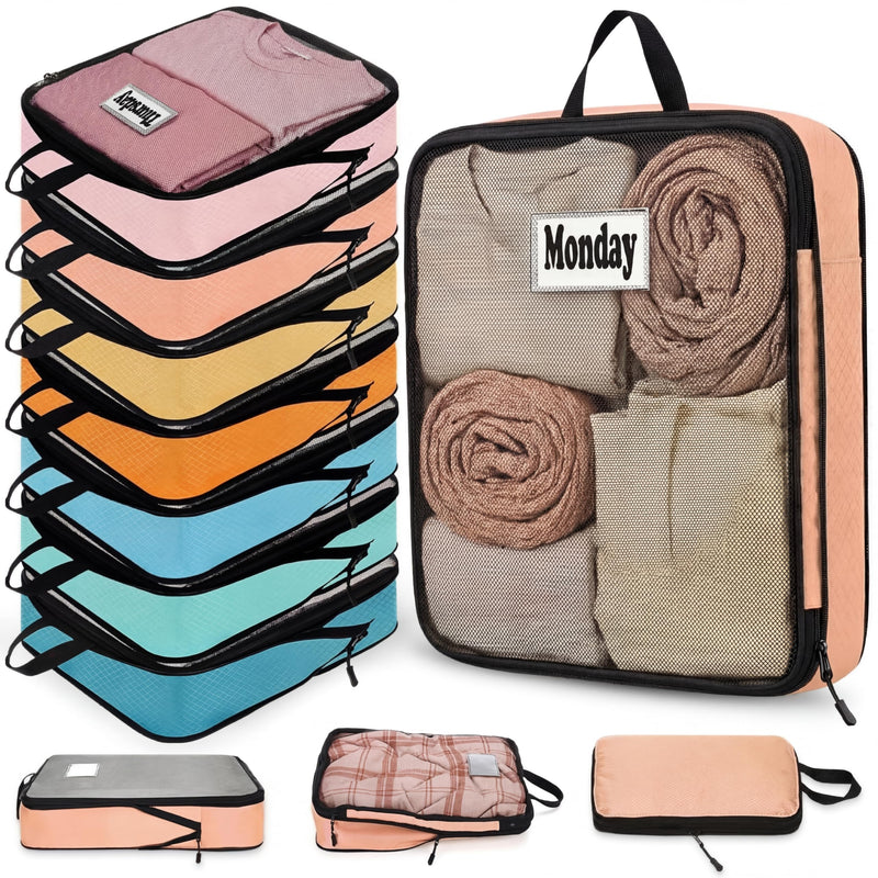 7 Pcs Packing Cubes for Travel Days of Week,Simple,Small,Multicolor Simple Small Multicolor