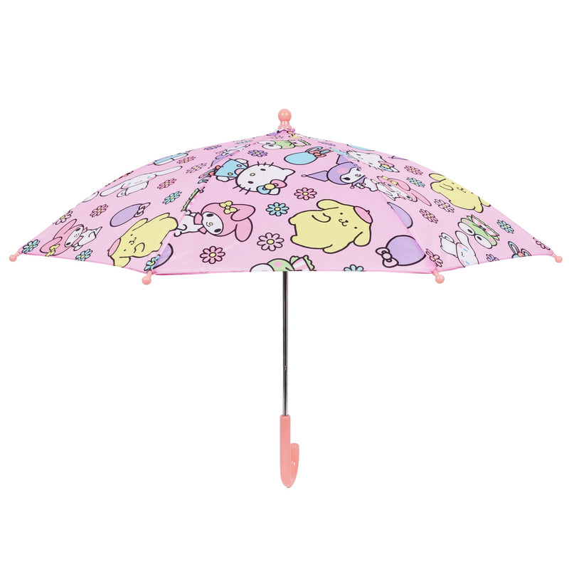 Concept One Hello Kitty Umbrella for Kids, Pink | Multi-Character, Girls with Curved Handle and Safety Tips, Cute Umbrellas for Rain
