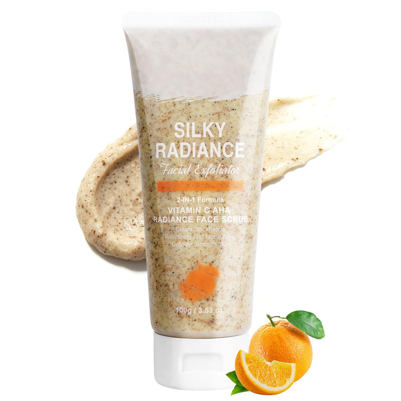 Vitamin C Face Scrub with AHA, Facial Scrub Exfoliator, Exfoliating Facial Wash, Exfoliating Scrub Face Cleanser for Women Men, Smooth, Brightening, Improve Dullness Dark Spot, 3.53 oz Vitamin C