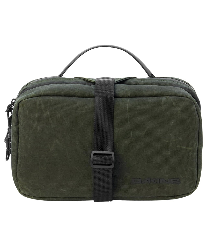 Dakine Split Hanging Travel Kit, Dual-Compartment Dopp Kit | Two zippered compartments separate wet from dry while the wrap-around strap hangs from any towel bar, door or shower rail. OS Rosin/Black
