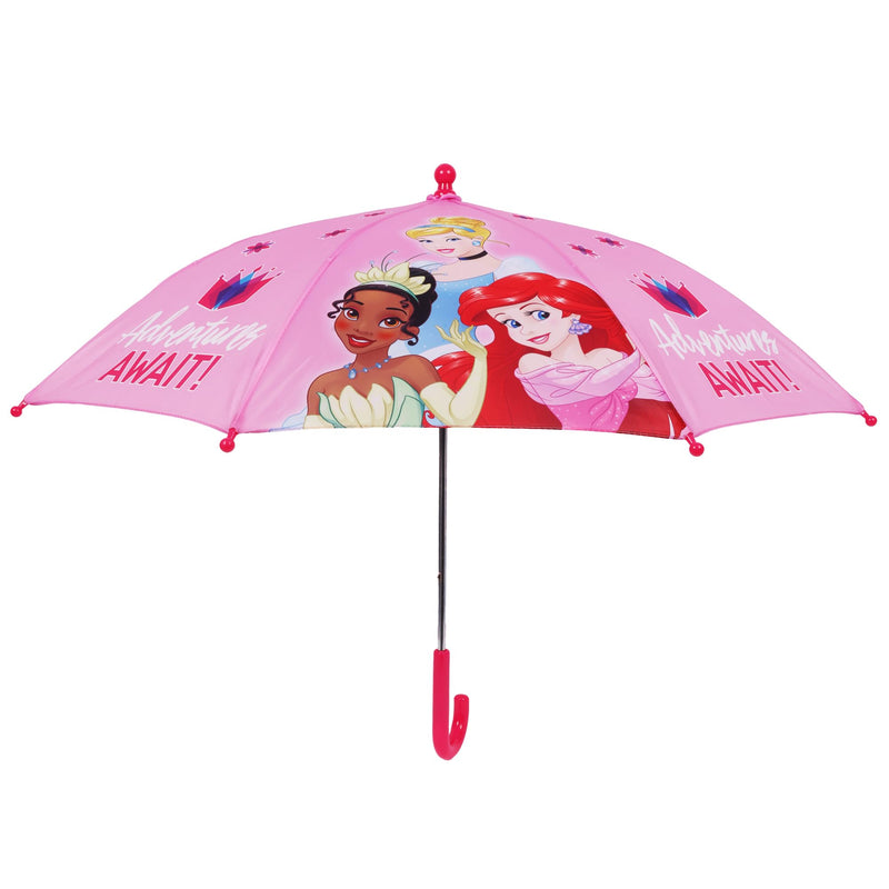 Concept One Disney Princess Umbrella for Kids, Pink | Girls with Curved Handle and Safety Tips, Cute Umbrellas for Rain