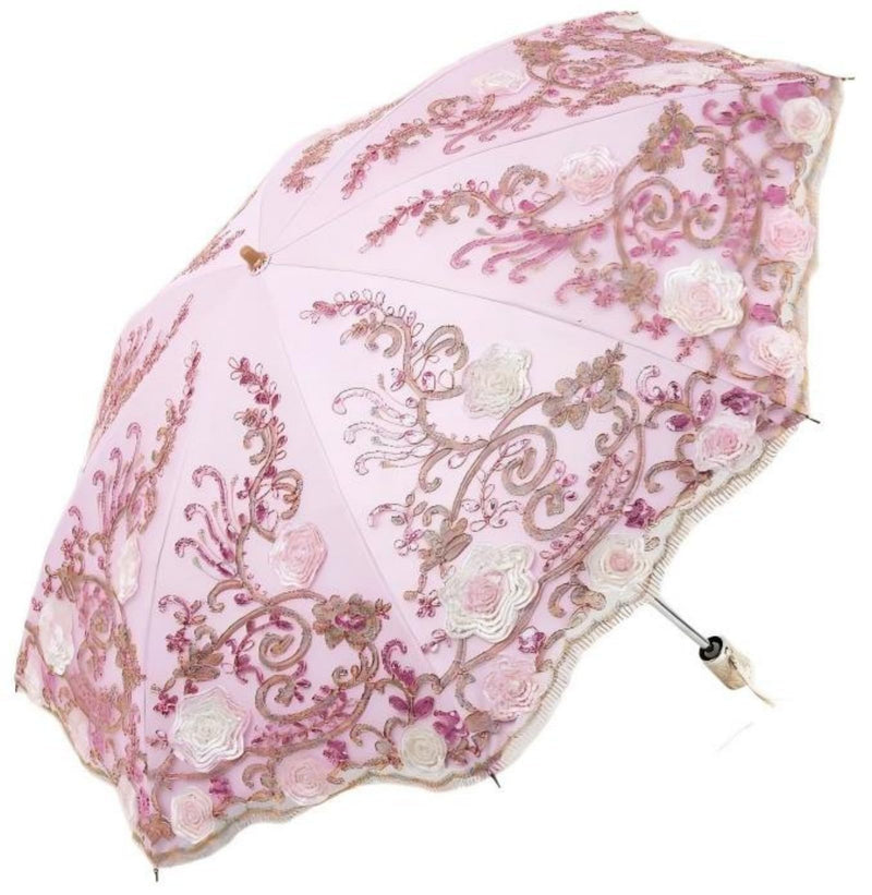 UV Blocking Sun Umbrella Vintage Lace Embroidery Parasol for Wedding Party Photo Shoots 2337 Pink