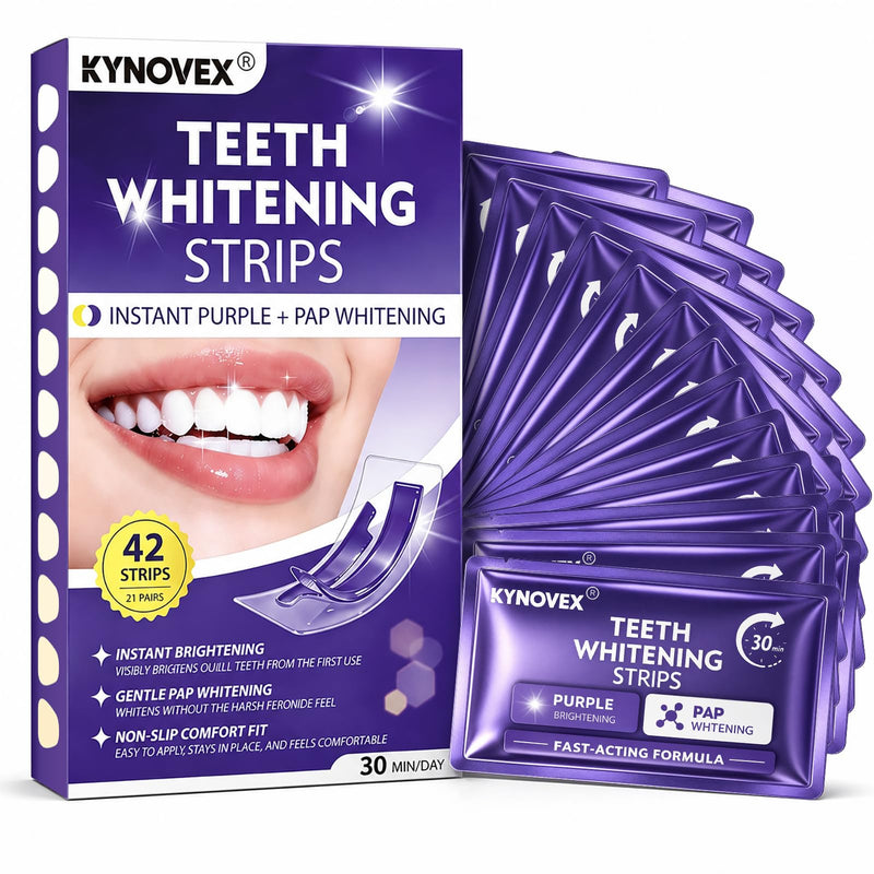 Purple Teeth Whitening Strips, 42 Strips (21 Pairs), Purple Tone Neutralizing Technology for Yellow-Looking Teeth, Pap Formula, Low Sensitivity, 21-Day Whitening Treatment Mint
