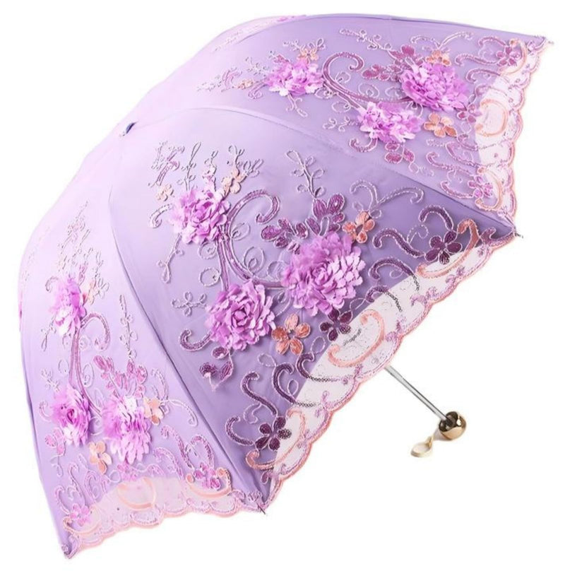 Vintage Lace Parasol UV Resistant Windproof Embroidered Sun Umbrella for Women Purple