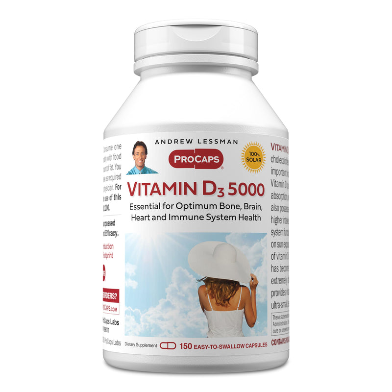 ANDREW LESSMAN ProCaps Vitamin D3 5000 IU 150 Capsules | Cholecalciferol with Calcium & Magnesium to support calcium absorption. Small, easy-to-swallow capsules. 150 Count (Pack of 1)