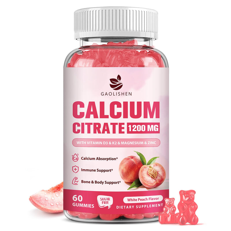 Calcium Citrate 1200 mg Gummies with Vitamin d3, K2, Magnesium, Zinc for Bone, Muscle & Immune Support, High Absorption Calcium Citrate Supplement for Women & Men, Sugar Free - 30 Day Supply