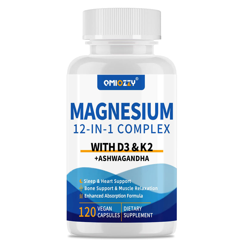 Magnesium Complex 700mg, 12 in 1 Supplement for Women & Men, 120 Capsules | Magnesium Glycinate with Vitamin D3 K2, Citrate Malate Oxide Taurate Aspartate Orotate, for Relaxation, Heart, Energy, Muscle 118 Count (Pack of 1)