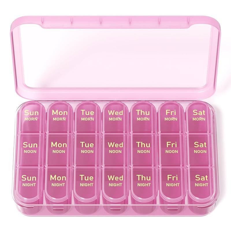 Zoksi Pill Organizer 3 Times a Day, 7 Day Weekly Pill Box | Removable Daily Cases, Large Capacity, Easy Open, Clear Labels, Travel-Friendly,Pill Holder for Vitamins & Supplements Pink Purple