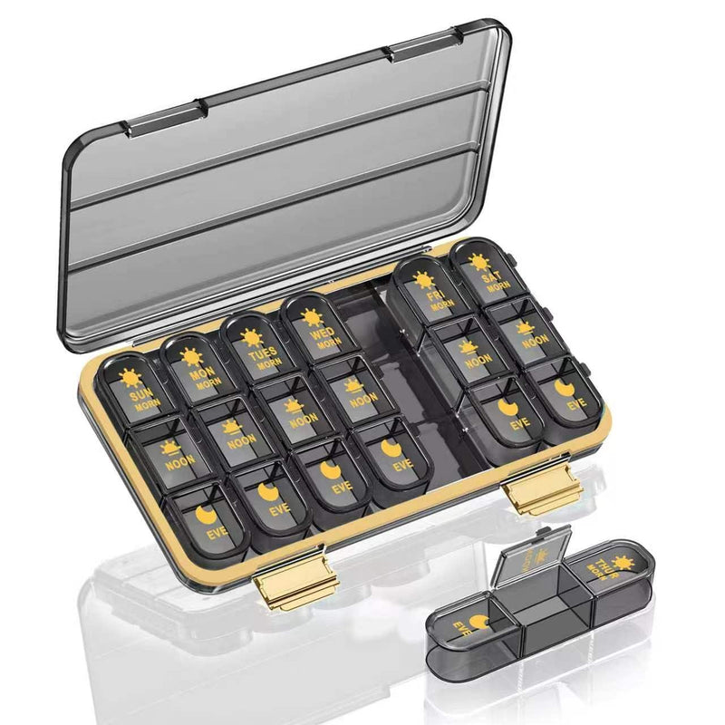 Acedada Pill Organizer 3 Times A Day, 7 Day Pill Box 21 Compartments, Black | Large Capacity, BPA-Free, Easy Open Medicine Case, 7 Removable Daily Box for Travel, Morning Noon Night, Dose Vitamin Tracker