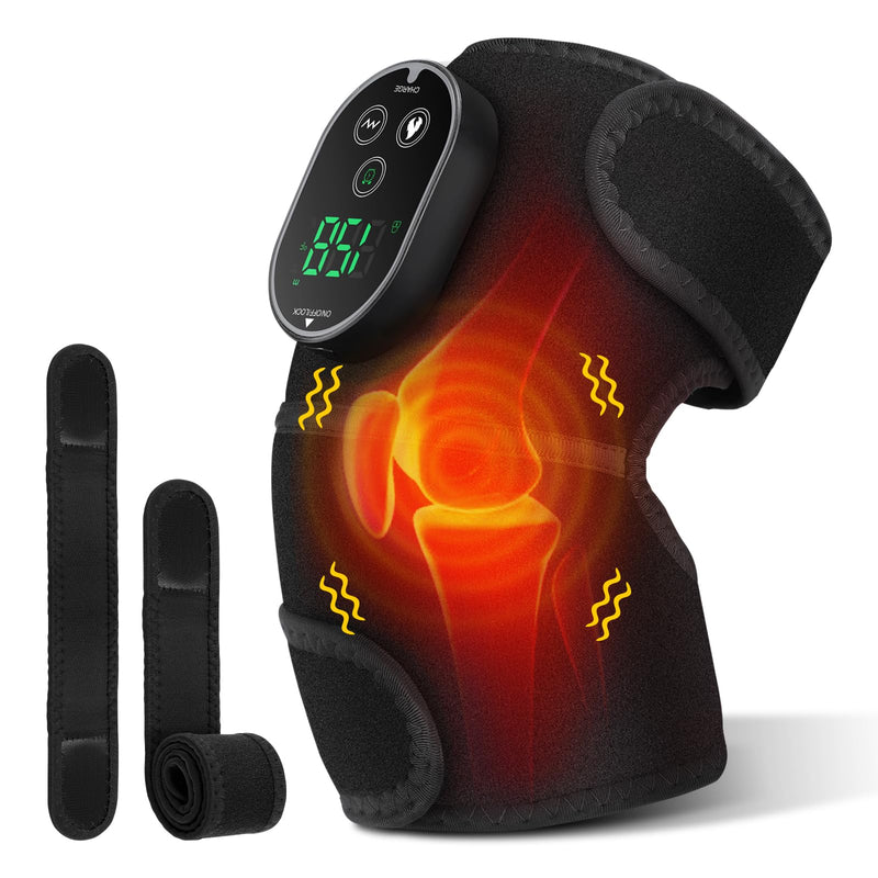 ERHIVORA Knee Massager with Heat, Cordless Knee Heating Pad for Pain Relief | 6 Heat & 3 Vibration Modes, 3000mAh Rechargeable Battery, with Extension Belt, for Knee, Elbow, Shoulder, Joint Discomfort Black1
