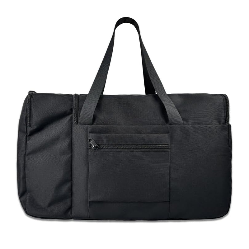 SSZYace Black Travel Bag, Waterproof Duffel Bag with Separate Shoe Compartment, Laptop Sleeve, Luggage Strap & Front Waterproof Pocket for Wet Clothes