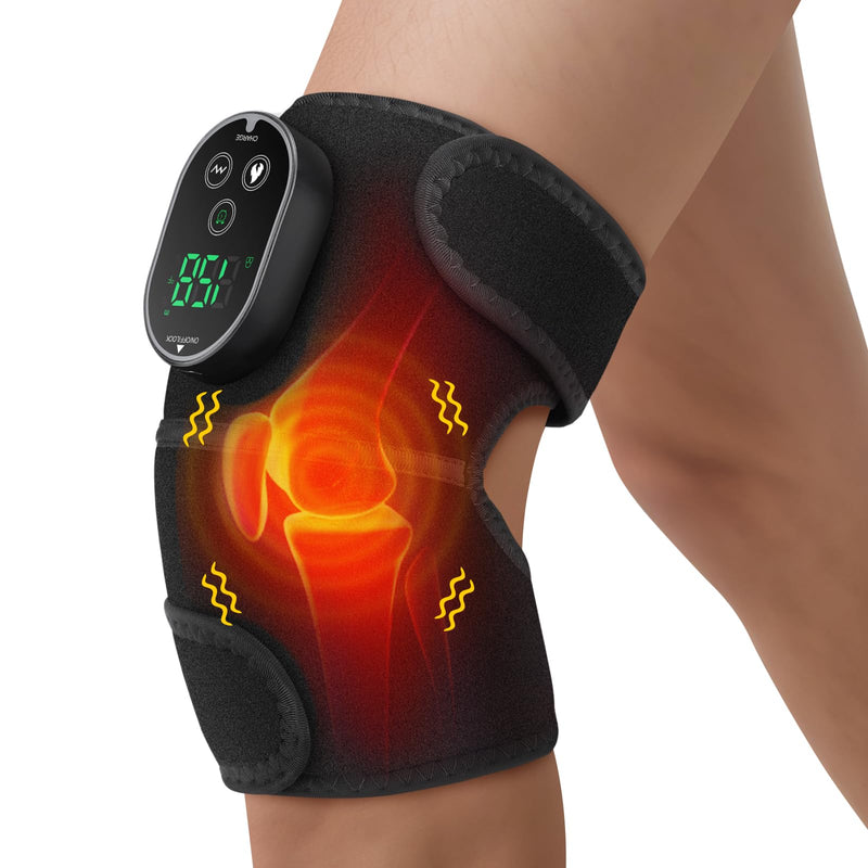 Cordless Heated Knee Massager, Knee Heating Pad for Pain Relief, Heated Knee Massager Brace with 6 Heating Levels, 3 Vibration and Timing Modes