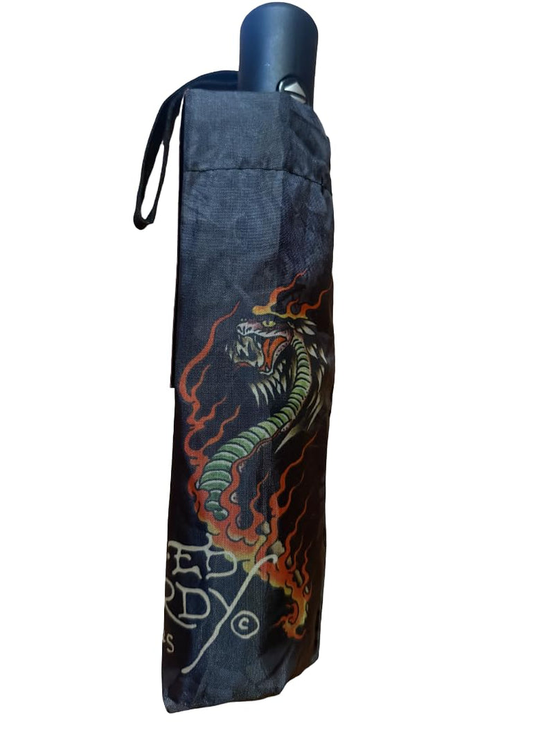ED HARDY Tattoo Black Auto Open Close Compact Umbrella