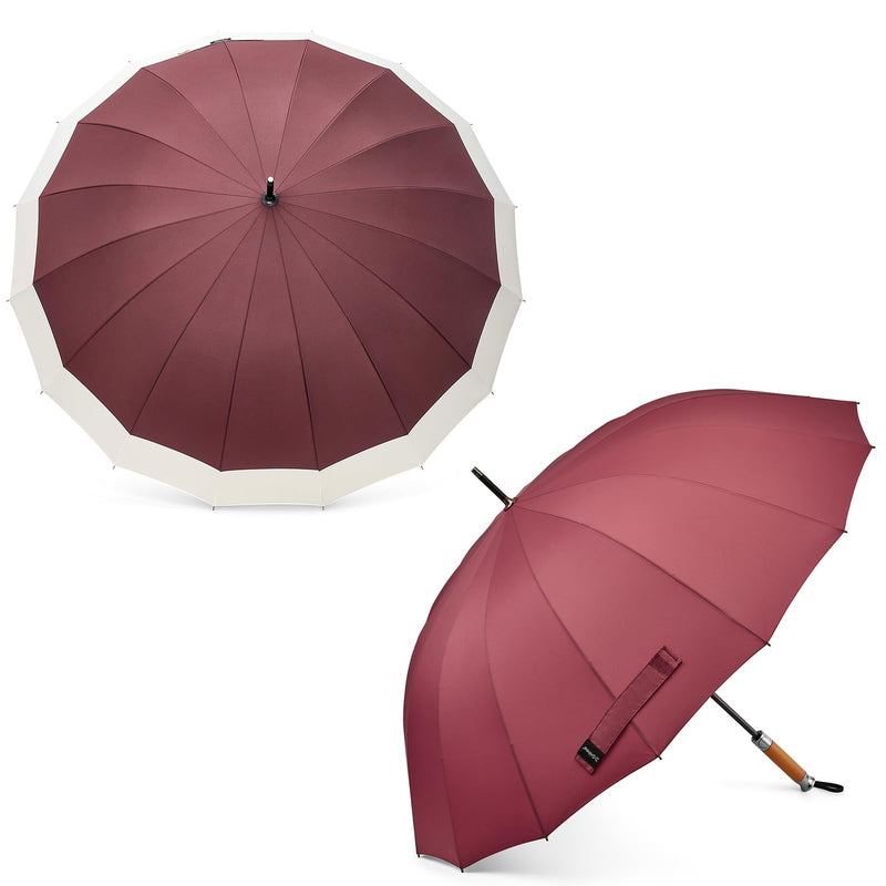 G4Free 54 Inch Large Windproof Umbrella Auto Open Classic Wooden J Handle 54 Inch Strong Windproof Large Umbrella for Rain Auto Open Wooden Handle