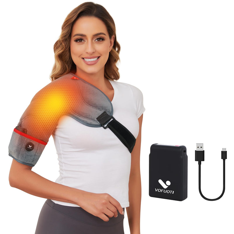 Vofuoti Portable Cordless Shoulder Heating Pad with 7.4V 10000mAh Battery | Heated Shoulder Brace with 3 Heat Settings, Rechargeable Electric Heated Shouldre Wrap Support for Men Women Gray FREE SIZE