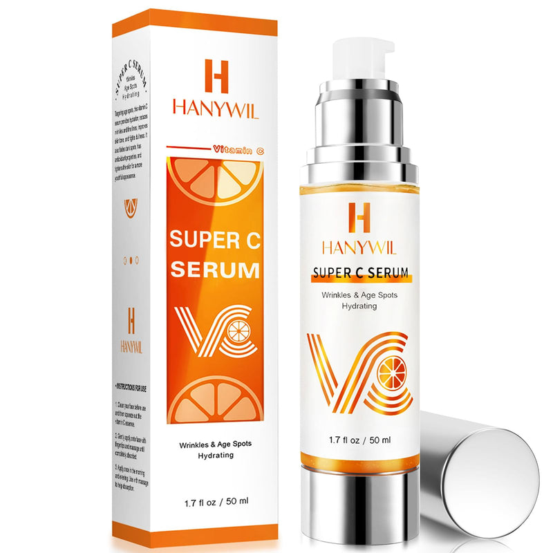 HANYWIL Vitamin C Serum for Mature Skin, 20% Vitamin C Face Serum with Hyaluronic Acid, Dark Spot Remover, Hydrating Skincare for Wrinkle Reduction, Lifting & Firming - 1.7 fl 1.7 Fl Oz (Pack of 1)
