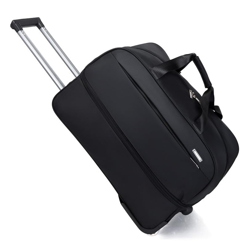 Expandable Rolling Duffel Bag with Wheels, Lightweight Roller Travel Tote for Women Men, Carry On Overnight Weekend Bag for Business Trip Travel Black S