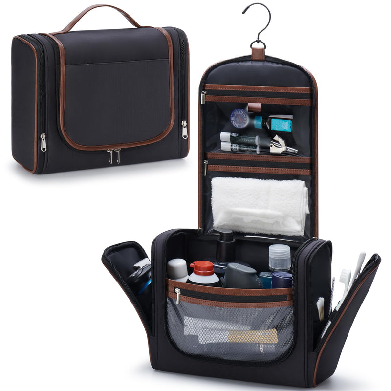 ZAHNI Men’s Hanging Toiletry Bag, Large Capacity Toiletry Organizer | Water-Resistant Toiletry Bag With 360° Hook, Multiple Compartments For Grooming & Shaving, Ideal For Travel & Business, Black
