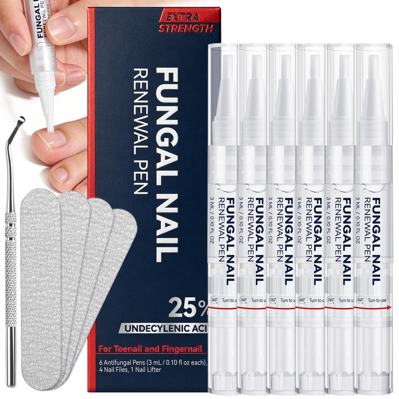 Toenail Fungus Pen: 25% Undecylenic Acid & 1% Tolnaftate for Clear Nails | EXTRA STRENGTH / DUAL-POWER / COMPLETE KIT 0.1 Fl Oz (Pack of 6)