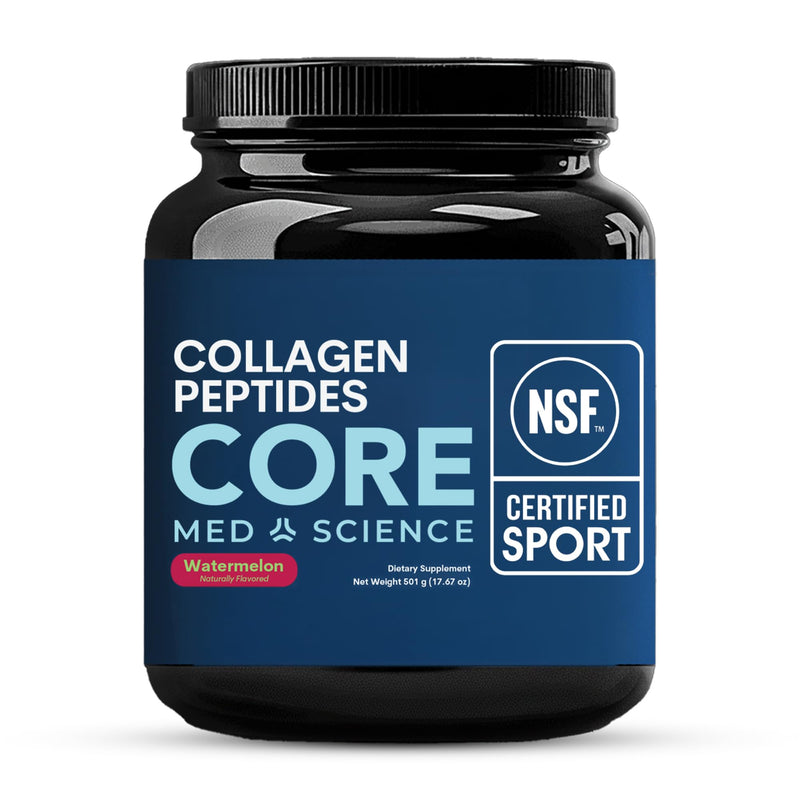 Core Med Science Collagen Peptides Powder - NSF Certified for Sport | Hydrolyzed Bovine Collagen Supplement for Women & Men Supports Skin, Hair, Joint & Bone Health - 30 Servings, Watermelon 1.1 Pound (Pack of 1)