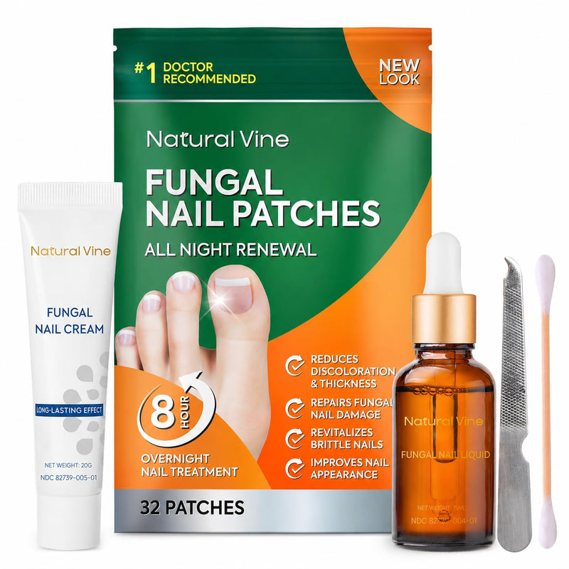 Toenail Fungus Treatment Extra Strength: Day & Night System with 1% Tolnaftate Fungal Nail Patches 32Pcs, Nail Fungus Treatment Liquid 15mL & Nail Repair Cream 20g Nail Patches & Liquid & Cream Kit