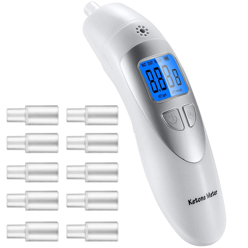 & Ketosis Status - High Accuracy Breath Ketosis Meter Portable Ketosis Breath Tester with 10 Mouthpieces - Home Ketone Breath Monitors for Ketosis Tracking