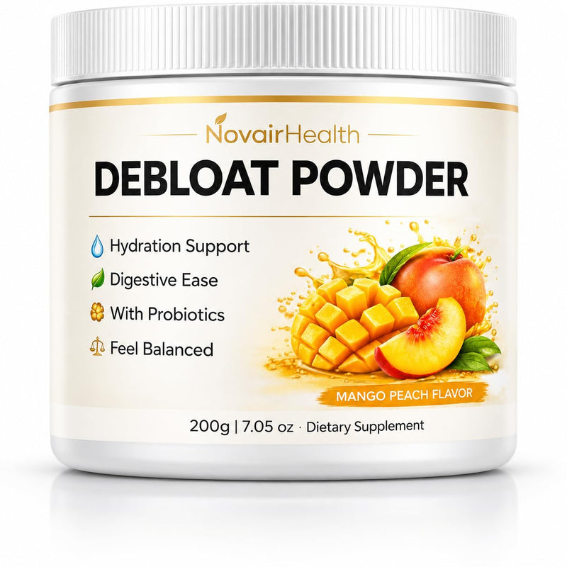 Debloat Powder, Face Debloat and Debloating Support for Men & Women, Digestive Enzymes with Vitamin C, Dandelion Root & Horsetail Extract, Non-GMO Peach Mango Flavor, 200g / 7.05 oz 1pc
