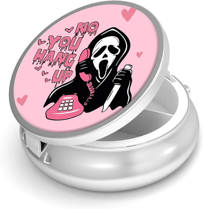 Pill Box 3 Compartment Small Pill Case,Portable for Pocket or Purse Pill Organizer Pill Container Holder with Mirror to Hold Vitamins, Medication, Fish Oil and Supplements (Ghost) Ghost