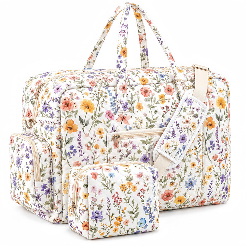Abbylike Hospital Bag for Women, Quilted Weekender Duffle Bag,Wildflower Wildflower