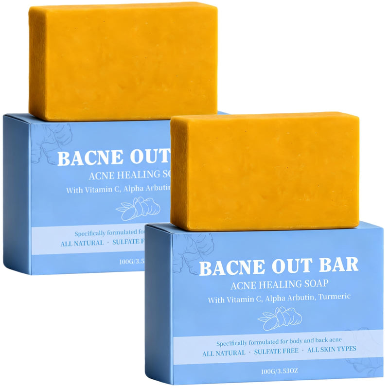 2 PCS Bacne Out Back Acne Cleansing Soap | Turmeric, Vitamin C & Alpha Arbutin Formula, Natural Exfoliating Cleanser For Back & Body Breakout Care