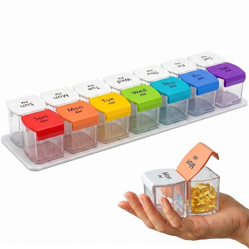 Extra Large Weekly Pill Organizer 2 Times a Day, XXL Pill Box 7 Day AM PM for Big Vitamins & Supplements, Large Capacity Medication Dispenser with 7 Detachable Compartments