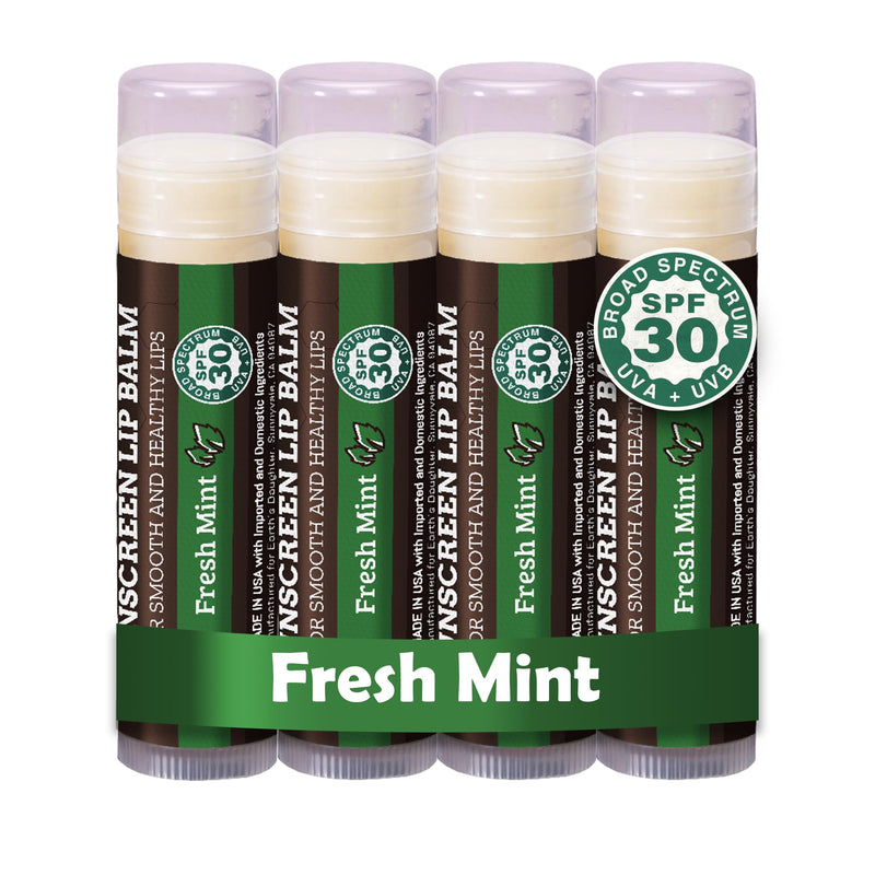 Earth's Daughter Sunscreen Lip Balm SPF 30 - Fresh Mint 4-Pack | Made With Organic Beeswax, Coconut Oil, Cocoa Butter, Vitamin E, Paraben Free, Non-GMO, Petroleum-Free, Cruelty-Free, Stick SPF 30 Fresh Mint 4-Pack