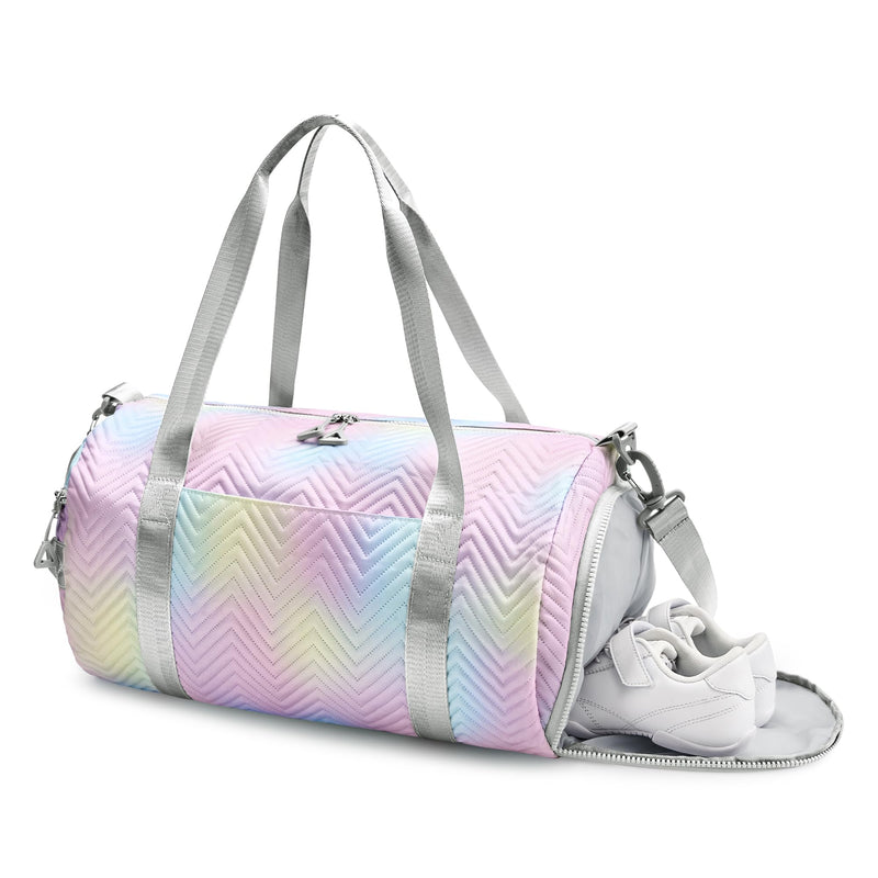 STELLE Dance Bag for Girls Ballerina Bags Gym Duffle(RW,F) | Spacious duffle bag with shoe compartment,Perfect for ballet,Gymnastics,Cheer,Travel and gifts Rainbow Wash