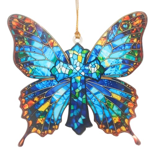 Butterfly Cross Suncatcher Ornament, Christian Gifts for Women