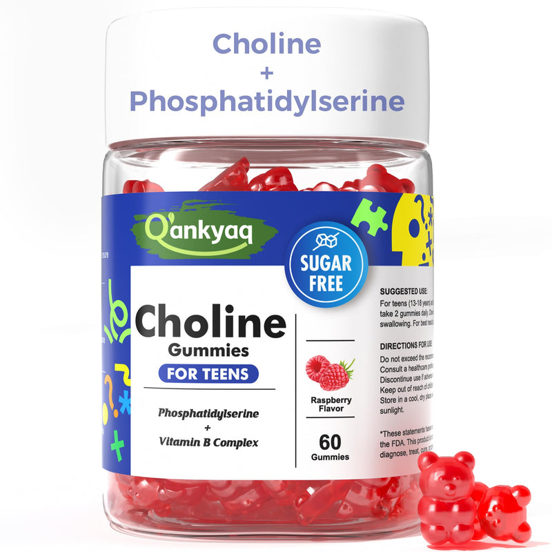 Choline Gummies for Kids & Teens, Brain Supplement with Phosphatidylserine | Choline, Phosphatidylserine & Active B Vitamins, Support Focus & Memory, Age-Based Formula, Daily Choline Support, Sugar Free