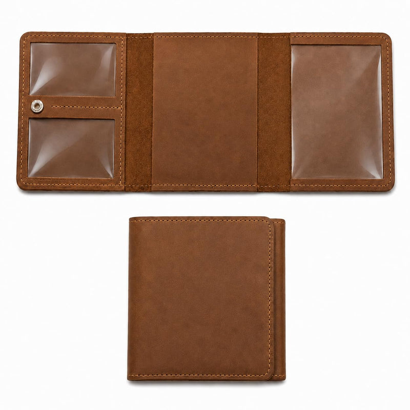 Leather Pilot Document Wallet - Pilot License Holder & Flight Document Organizer, Genuine Crazy Horse Leather Travel Wallet, Compact Aviation Passport Holder for Pilots, Warm Brown