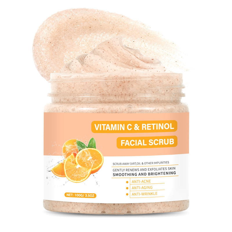 Vitamin C and Retinol Face Scrub, Facial Scrub Exfoliating Clears Blackheads, Improve Dark Spot and Acne 100g/3.5oz