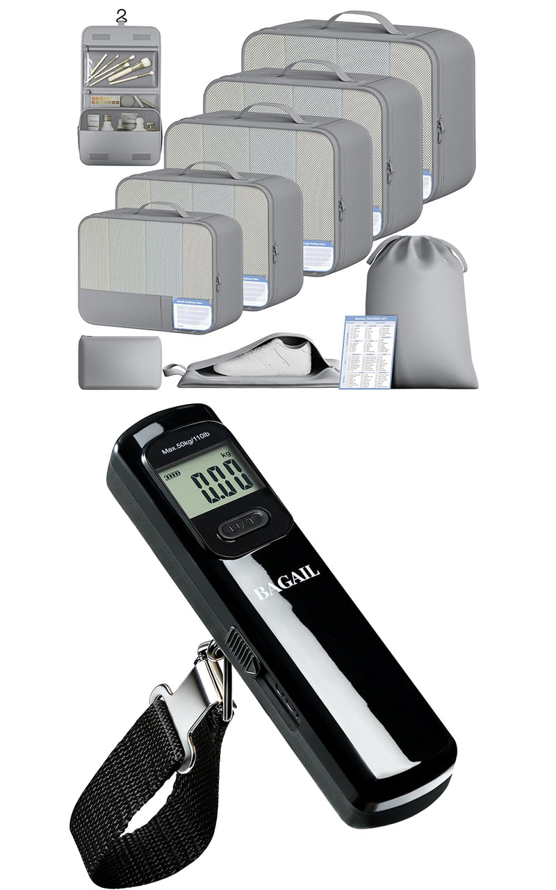 BAGAIL 9 Set Packing Cubes and Battery-Free Luggage Scale
