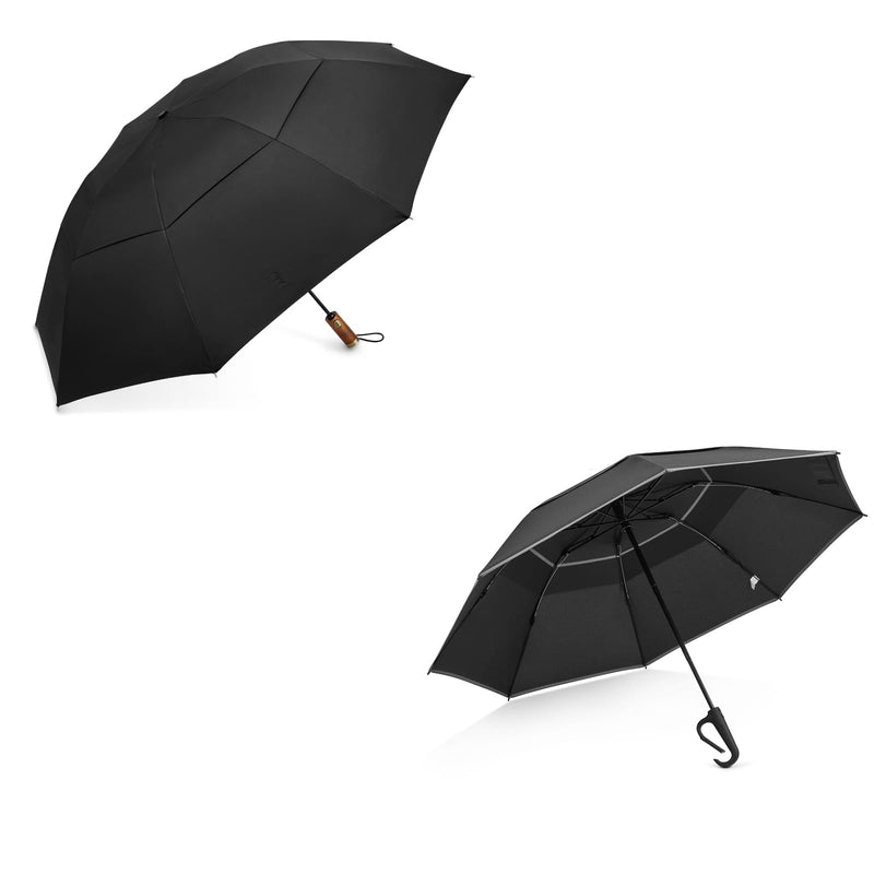 G4Free 54 Inch Inverted Windproof Umbrella with Wooden Handle + 46inch Inverted Umbrella with Carabiner Handle