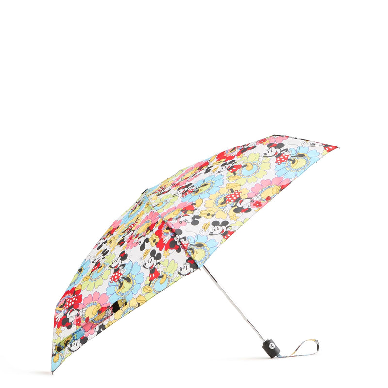 Vera Bradley Women's Disney Mini Umbrella – Essential Travel Size Umbrella – Mickey & Minnie Petal Floral White