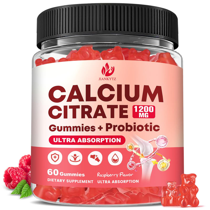 Sugar Free Calcium Citrate 1200 mg + Probiotic Gummies with Vitamin D3, K2, Magnesium – Calcium Gummies for Bone Support*, High Absorption, Women & Men, Vegan, 60 Count
