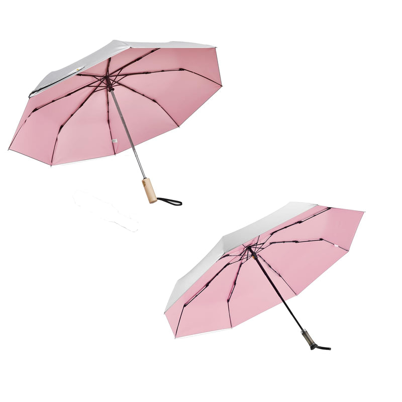 G4Free 46" Windproof Travel Umbrella with Large Wooden Handle + Mini Travel Umbrella with Retractable Handle
