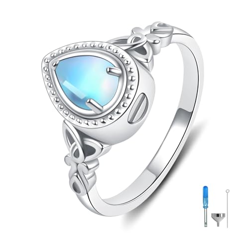 925 Sterling Silver Moonstone Teardrop Urn Ring for Ashes Cremation Jewelry 7