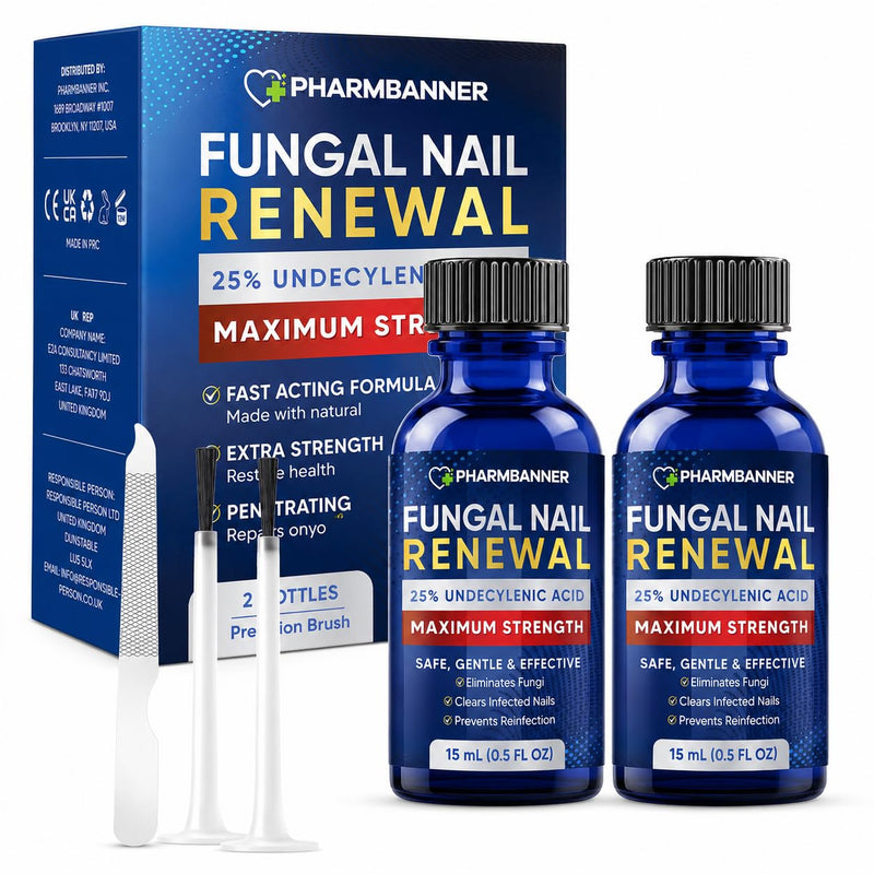 Nail Renewal Treatment Extra Strength: 25% Undecylenic Acid OTC Formula – Toenail Nail Care Kit with Brush & File for Ingrown Nails, Discoloration & Brittle Nails, Thick-Looking, Rough-Looking