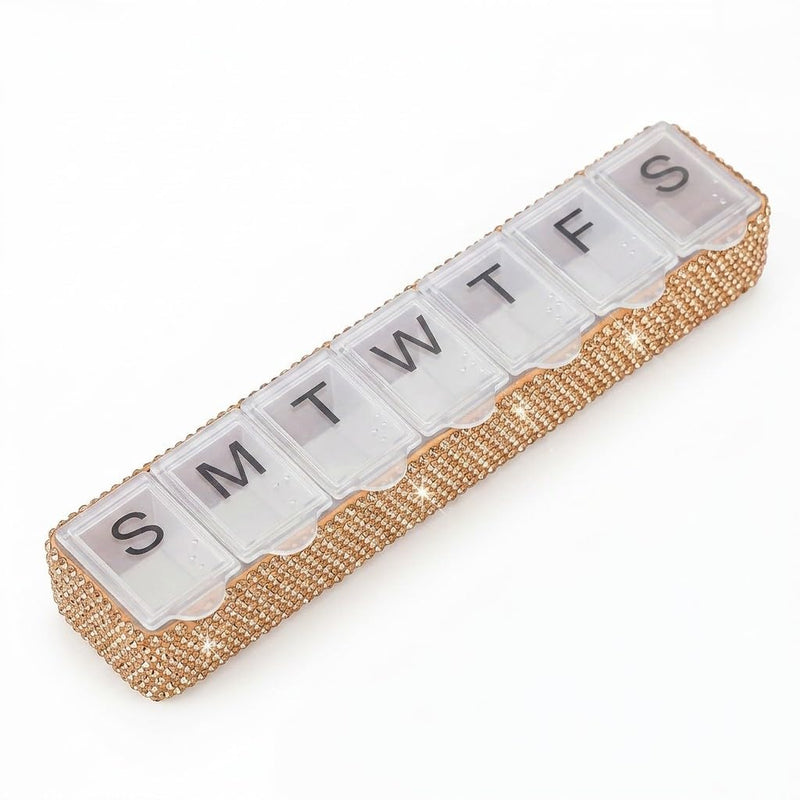 Weekly Pill Organizer 7 Day Small Pill Case Medicine Holder Daily Pill Box Bling Vitamin Container Medication Cases Organizers(Peach) Peach
