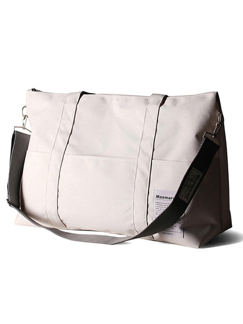 Large Capacity Travel Duffle Bag, Cream Carry On Weekender Bag with Detachable Adjustable White Shoulder Strap Set for Overnight Gym Vacation Trip