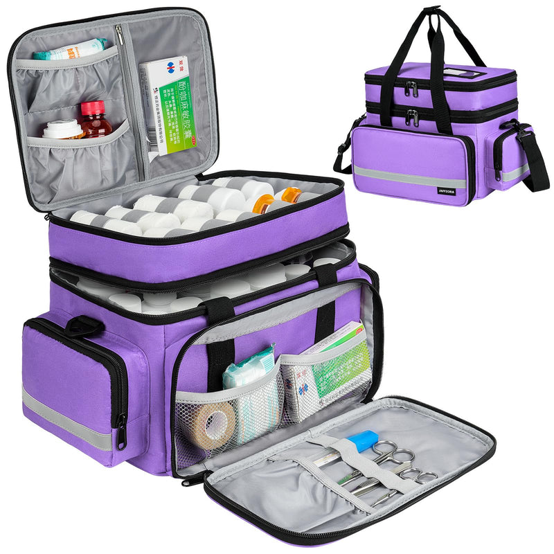 Large Pill Bottle Organizer,Double Layer Medicine Bag with Lockable Zippers | Medication Travel Bag with Shoulder Strap for Prescription Bottles, Vitamins & Medical Supplies, Purple (Bag Only) 2 LAYERS