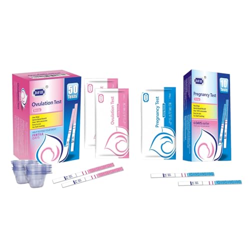 DAVID Ovulation and Pregnancy Test Strips Combo (50 LH + 10 HCG), High‑Sensitivity Fertility Test Kit for Home Family Planning Screening