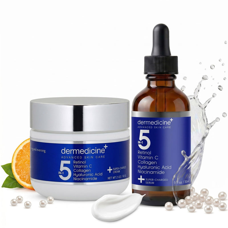 5-in-1 Face Serum and Cream Bundle, Retinol, Vitamin C, Niacinamide | With collagen and hyaluronic acid. May help reduce the appearance of fine lines, wrinkles and dark spots.